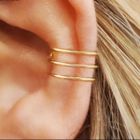 “Rebel” Ear Cuff Triple Band Gold NoPierce Earring - Picture 4 of 8
